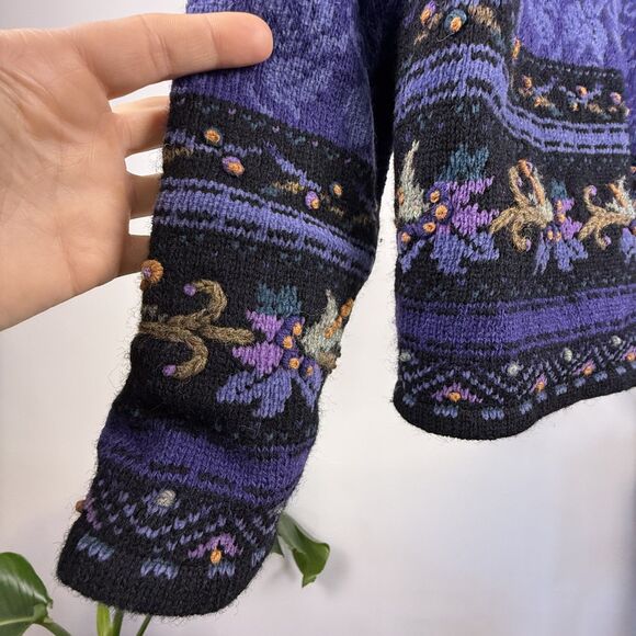 Vintage Icelandic Design Wool-Blend Floral Tapestry Cardigan Jacket, Medium - Picture 9 of 11